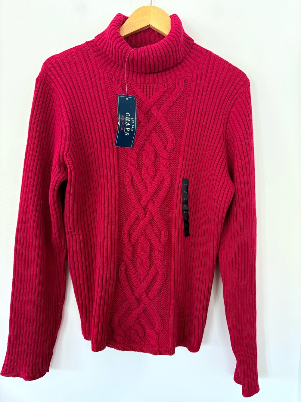 CHAPS XL Rich Red Cable Knit Sweater Pullover Turtleneck Winter CabinCore NWT